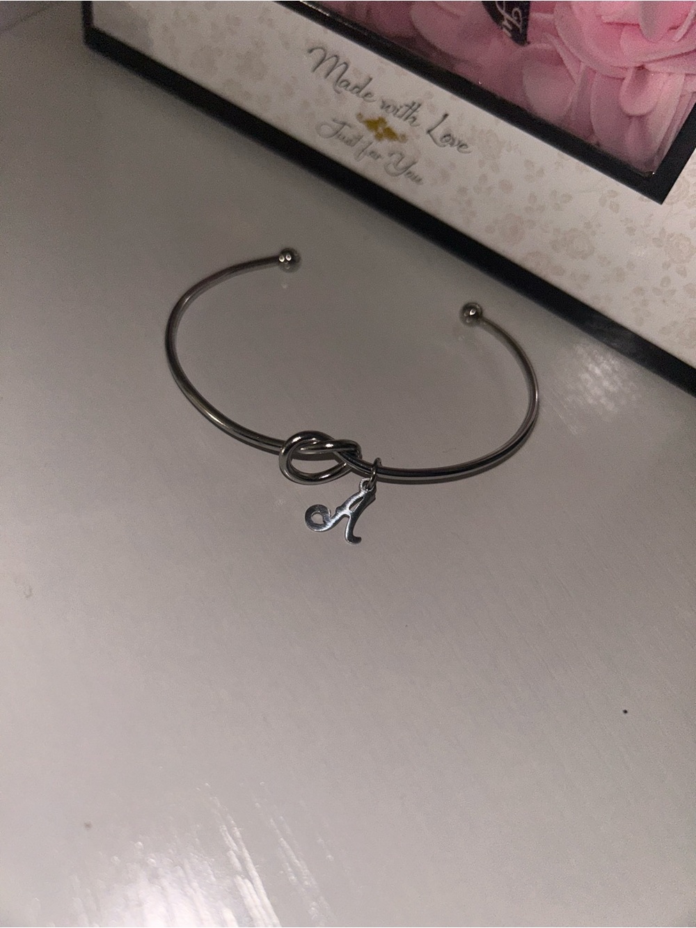 Initial Charm Silver-Tone Open Cuff Bracelet